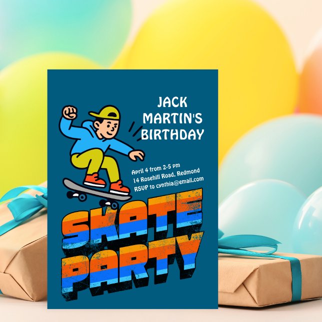 Retro Skateboard Birthday Invitation Inbjudningar (Skapare uppladdad)