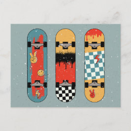 Retro Skateboard Blue-Coola Helg Vykort