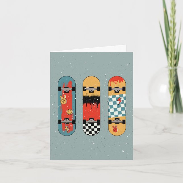 Retro Skateboard Blue-Coola Kort (Framsida)