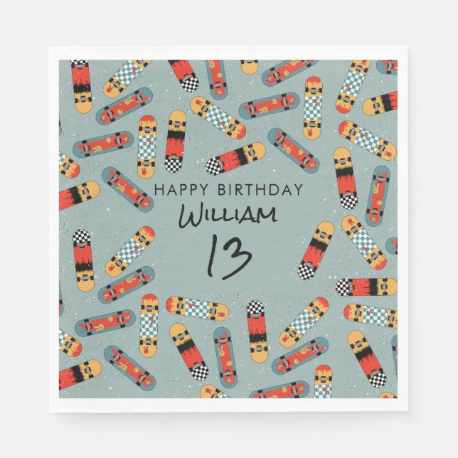 Retro Skateboard Blue Coola Skateboarding Birthday Pappersservett (Framsidan)