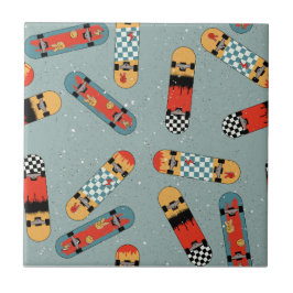Retro Skateboard Blue Coola Sömlös Mönster Kakelplatta