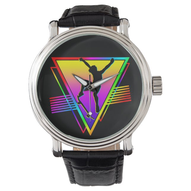 Retro Skateboard Silhuett Skater Armbandsur (Framsida)