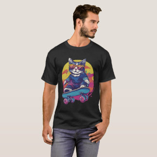 Retro Skater Katze Mit Sonnenbrille Cooles Skatebo T Shirt