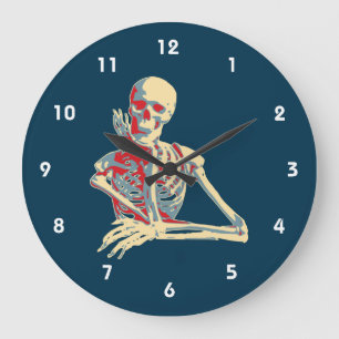 Retro Skeleton återställer sitt chin på hans hand Stor Klocka