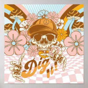 Retro Skeleton Botaniska Blommigtar Poster