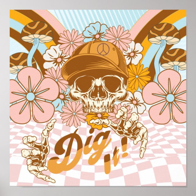 Retro Skeleton Botaniska Blommigtar Poster (Framsidan)