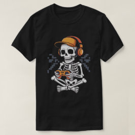 Retro Skeleton Gamer med headset och styrenhet T Shirt