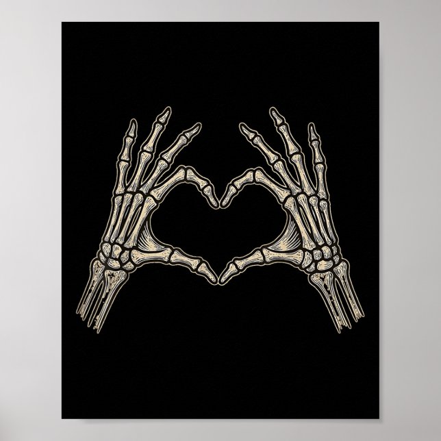 Retro Skeleton Händer Heart Sign Halloween Costume Poster (Framsidan)