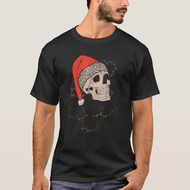 Retro Skeleton jul Vibes Santa Skull Lycklig H T Shirt (Framsida)