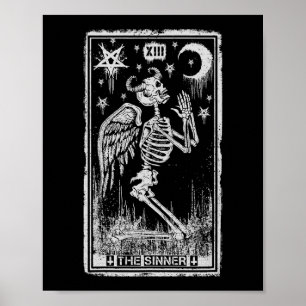 Retro Skeleton Kneeling av insidan av Tarot Card W Poster