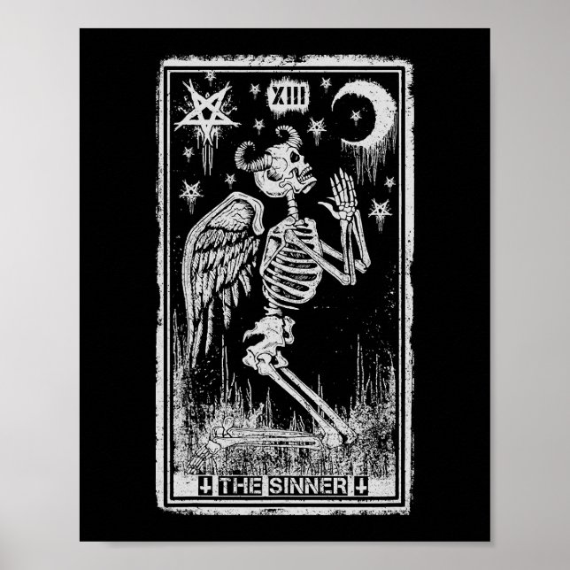 Retro Skeleton Kneeling av insidan av Tarot Card W Poster (Framsidan)