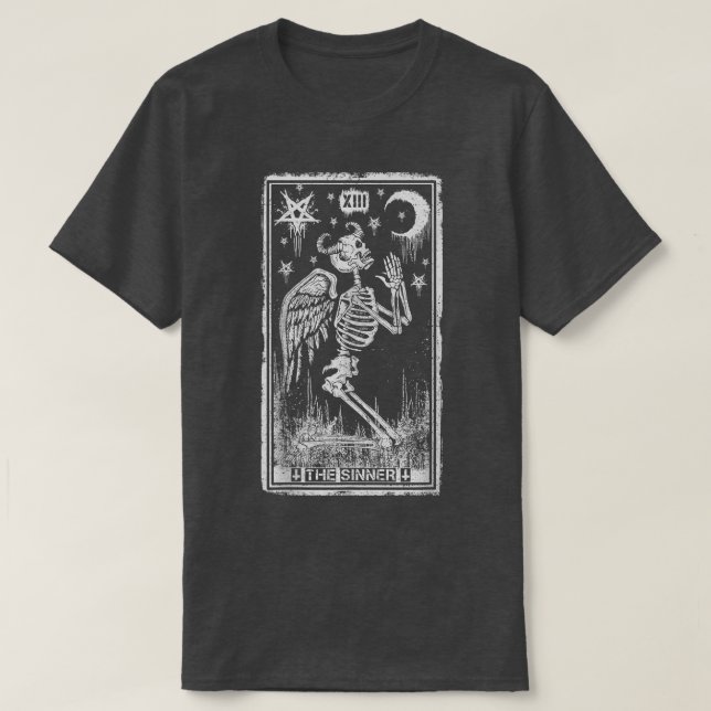 Retro Skeleton Kneeling av insidan av Tarot Card W T Shirt (Design framsida)