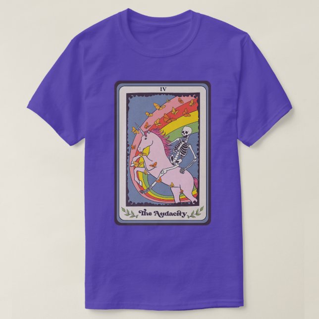 Retro Skeleton Rides Unicorn, Audacity Tarot Ca T Shirt (Design framsida)