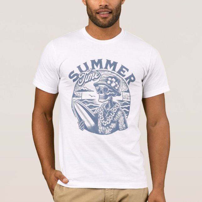 Retro Skeleton Surfer Summer Time T-Shirt" T Shirt (Framsida)