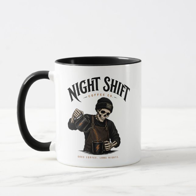 Retro Skelett Barista Nattpasset Kaffe Co Mugg (Vänster)