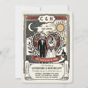 Retro Skelett Brud och Brudgum Tarot Bröllop Inbjudningar