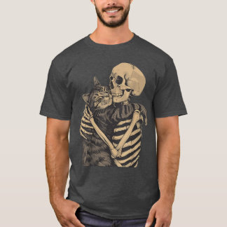 Retro skelett som kramar katt för kattälskare Hall T Shirt
