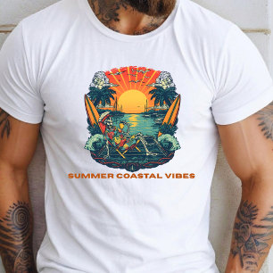 Retro Skelett Sommar Kuststämning Solnedgång T Shirt