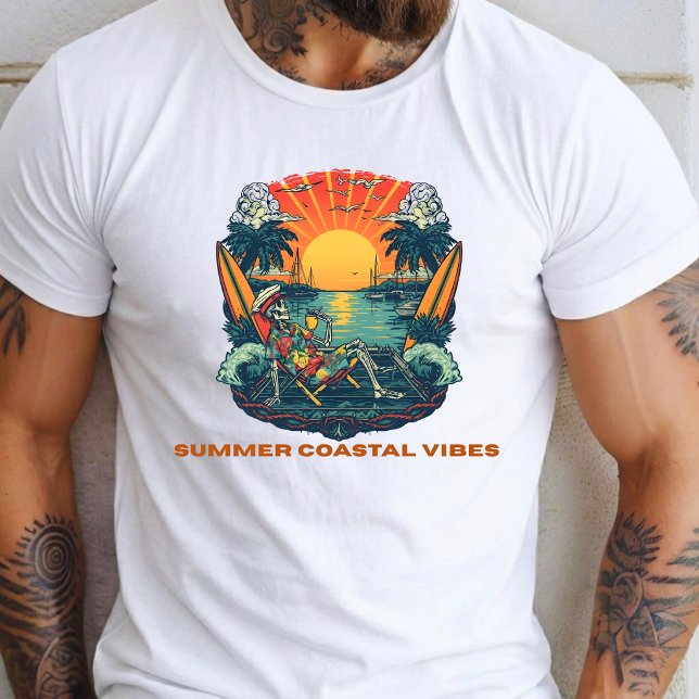 Retro Skelett Sommar Kuststämning Solnedgång T Shirt (Skapare uppladdad)