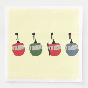 Retro Ski Gondola Hiss Skiers Cream Pappersservett