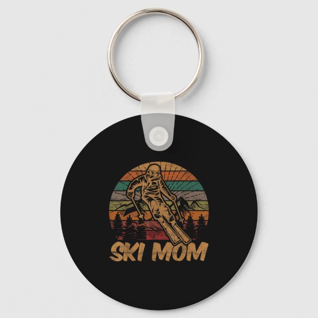 Retro Ski Mamma Sunset Gift Mor Skier Fläkt Skiing Nyckelring (Framsida)
