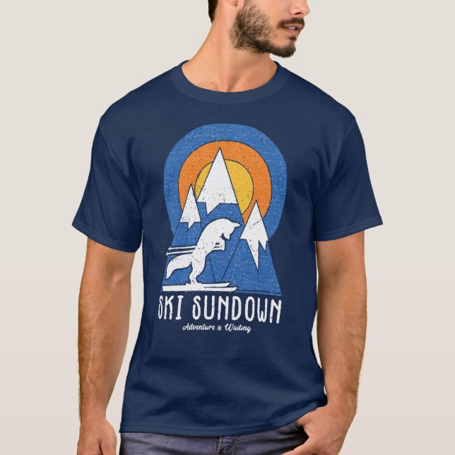 Retro Ski Sundown Sunset T Shirt (Framsida)