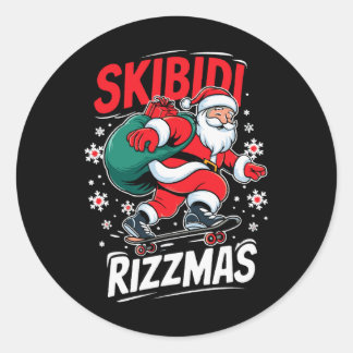 Retro Skibidi Rizzmas Funny Jultomten Skating B Runt Klistermärke