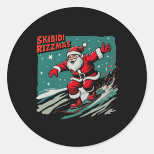 Retro Skibidi Rizzmas Funny Jultomten Skating B Runt Klistermärke