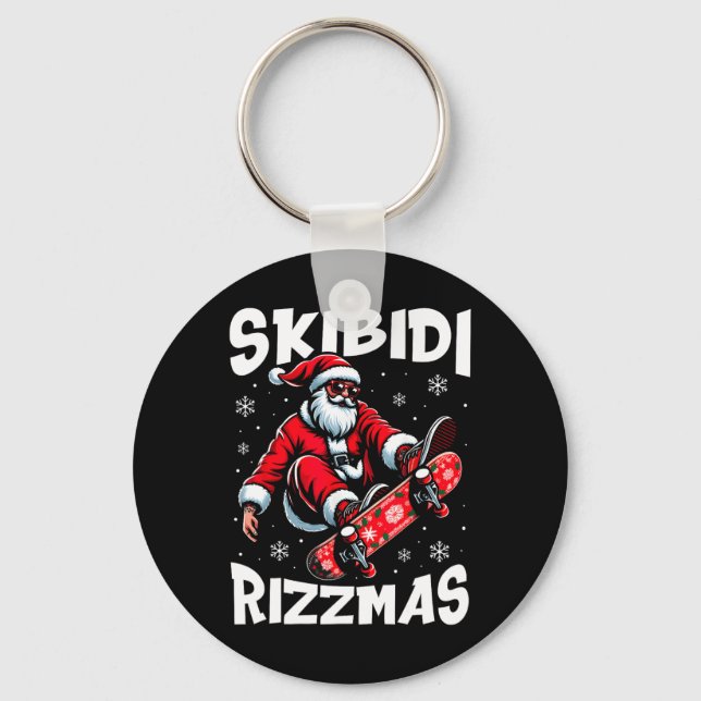 Retro Skibidi Rizzmas Funny Santa Clause Skating B Nyckelring (Framsida)