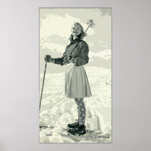 RETRO SKIDA FLICKASPORTEN POSTER