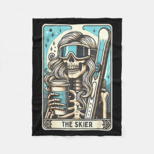Retro skidåkaren tarotkort rolig skelett skidåkare fleecefilt
