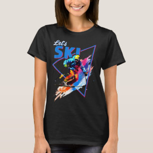 Retro skidåkning pulver vintage skidåkning färg sh t shirt