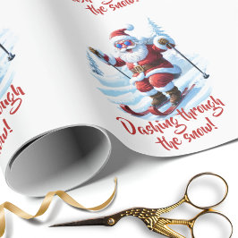 Retro skidåkning Tomte Röd och Vit Present Presentpapper
