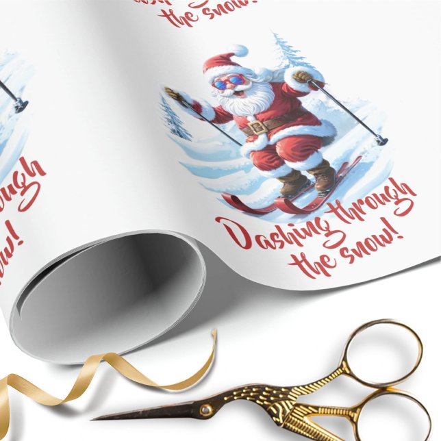 Retro skidåkning Tomte Röd och Vit Present Presentpapper (Skapare uppladdad)