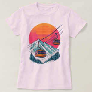 Retro Skidgondol Solnedgång - 80-talsstil Skidlift T Shirt