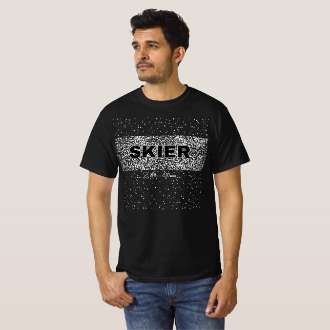 Retro Skier-design med japansk text T-Shirt (Hel framsida)