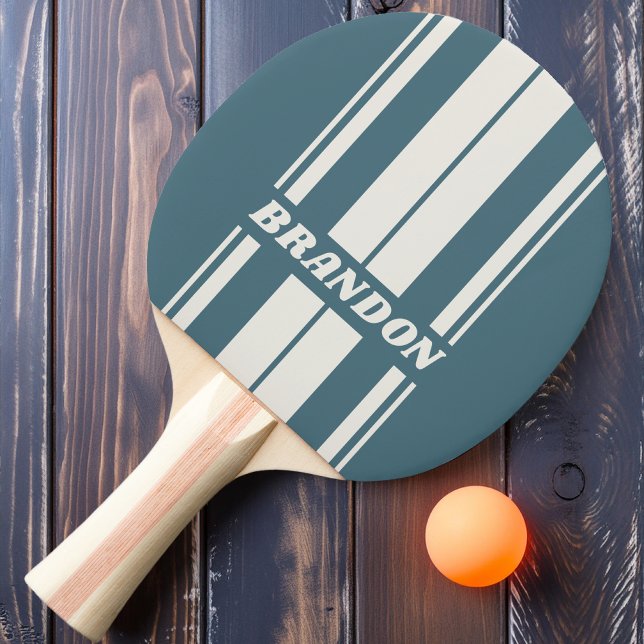 Retro Skiffergrå Dubbelbräda Ränder med Namn Pingisracket (Skapare uppladdad)