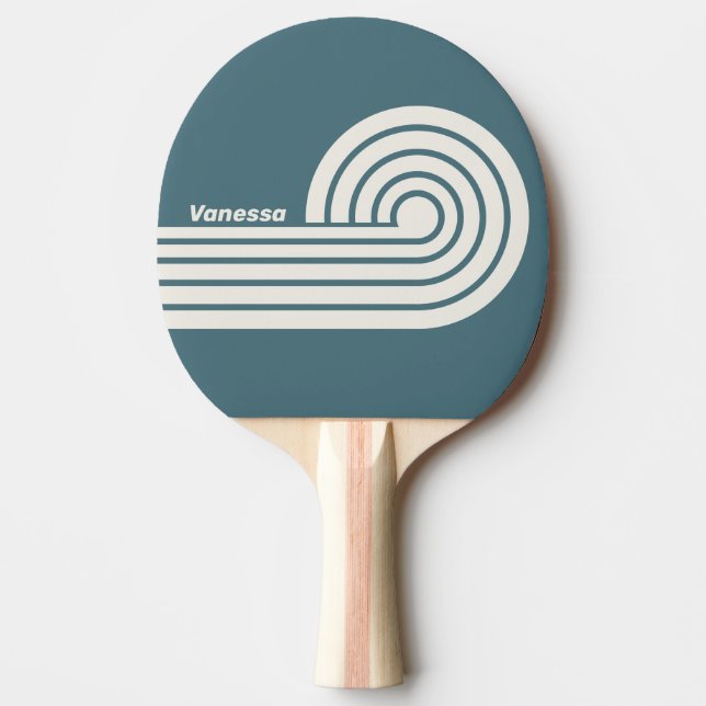 Retro Skiffergrå Lockiga Ränder med Namn Pingisracket (Framsidan)