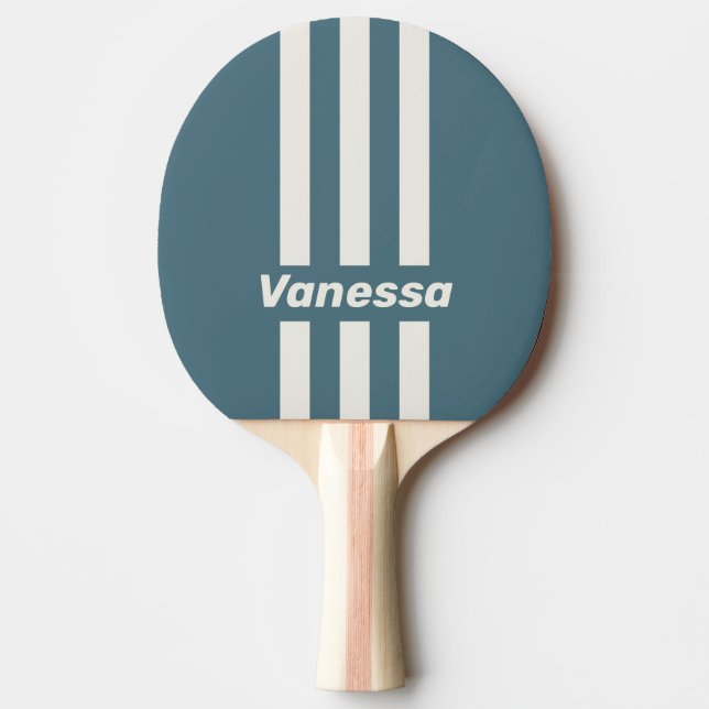 Retro Skiffergrå Tre Pins Ränder med Namn Pingisracket (Framsidan)