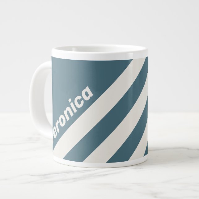 Retro Skiffergrå Tre Ränder med Namn Jumbo Mugg (Framsida vänster)