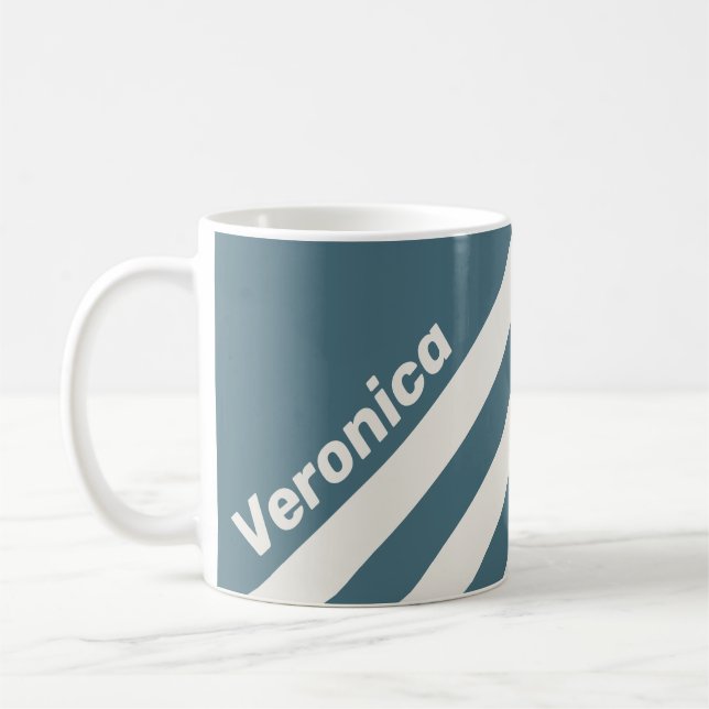 Retro Skiffergrå Tre Ränder med Namn Kaffemugg (Vänster)