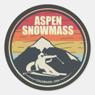 Retro Skiing Aspen Snowmass Colorado USA Runt Klistermärke