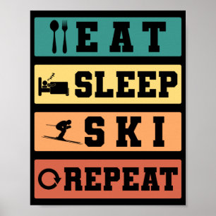 Retro Skiing Eat Skidi Repeat Skier Winter Poster