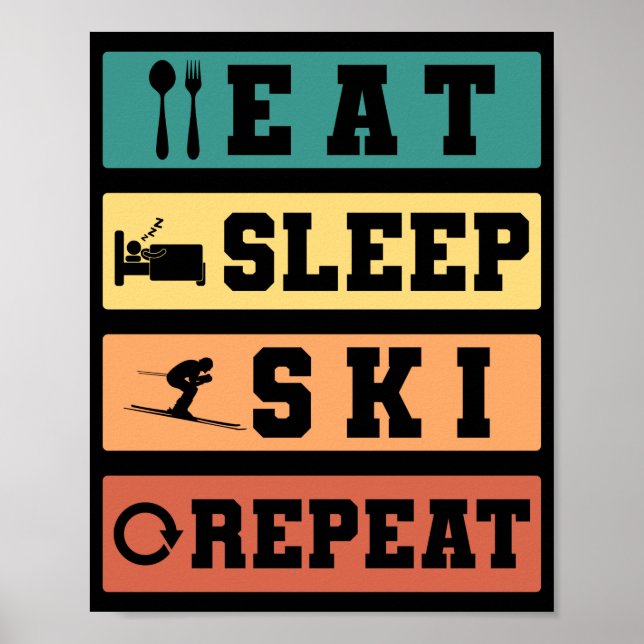Retro Skiing Eat Skidi Repeat Skier Winter Poster (Framsidan)