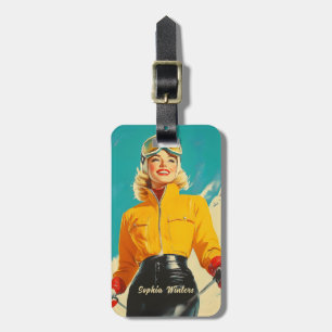Retro Skiing Glamor Vintage Winter Äventyr Bagagebricka