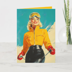 Retro Skiing Glamor Vintage Winter Äventyr Inbjudan