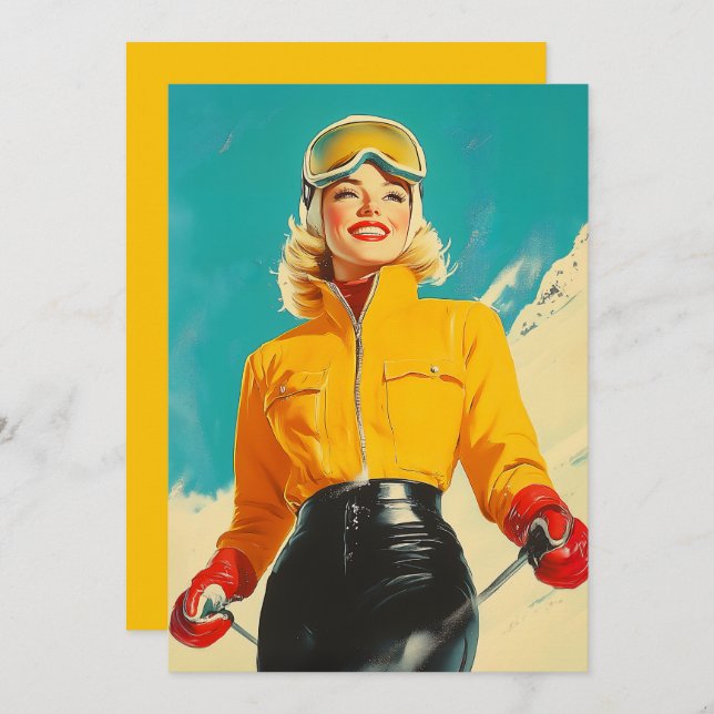 Retro Skiing Glamor Vintage Winter Äventyr Inbjudningar (Fram/baksida)