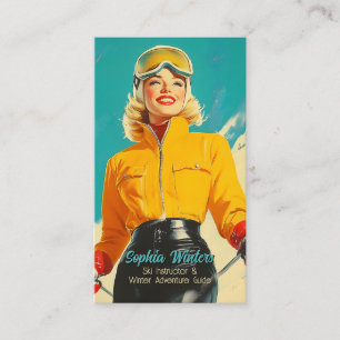 Retro Skiing Glamor Vintage Winter Äventyr Visitkort