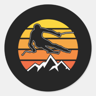 Retro Skiing Runt Klistermärke