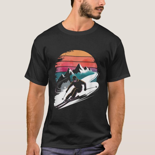 Retro Skiing Ski T Shirt (Framsida)